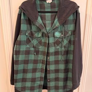 LA MIEL Green and Black Plaid Hoodie